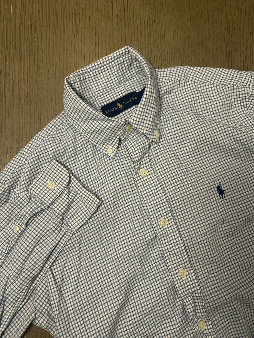 Ralph Lauren Men’s White and Blue Windowpane Button-Down Shirt